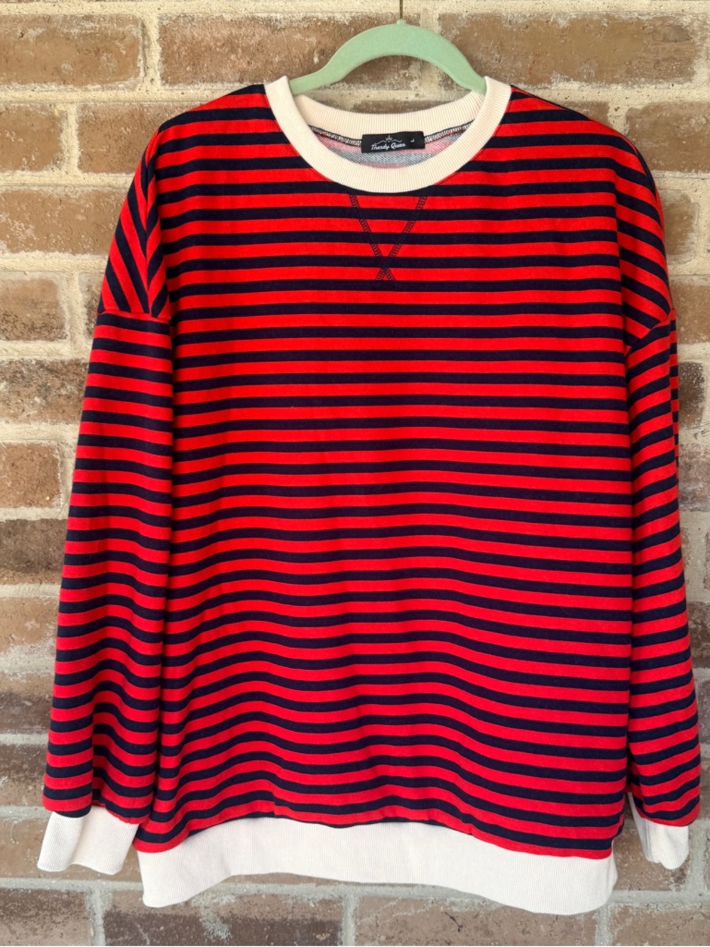 Striped Red & Black Crewneck Sweatshirt with White Trim